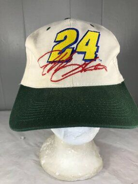 Vintage Jeff Gordon 24 Quaker State Hat Cap Snap Back Mens White Green NASCAR